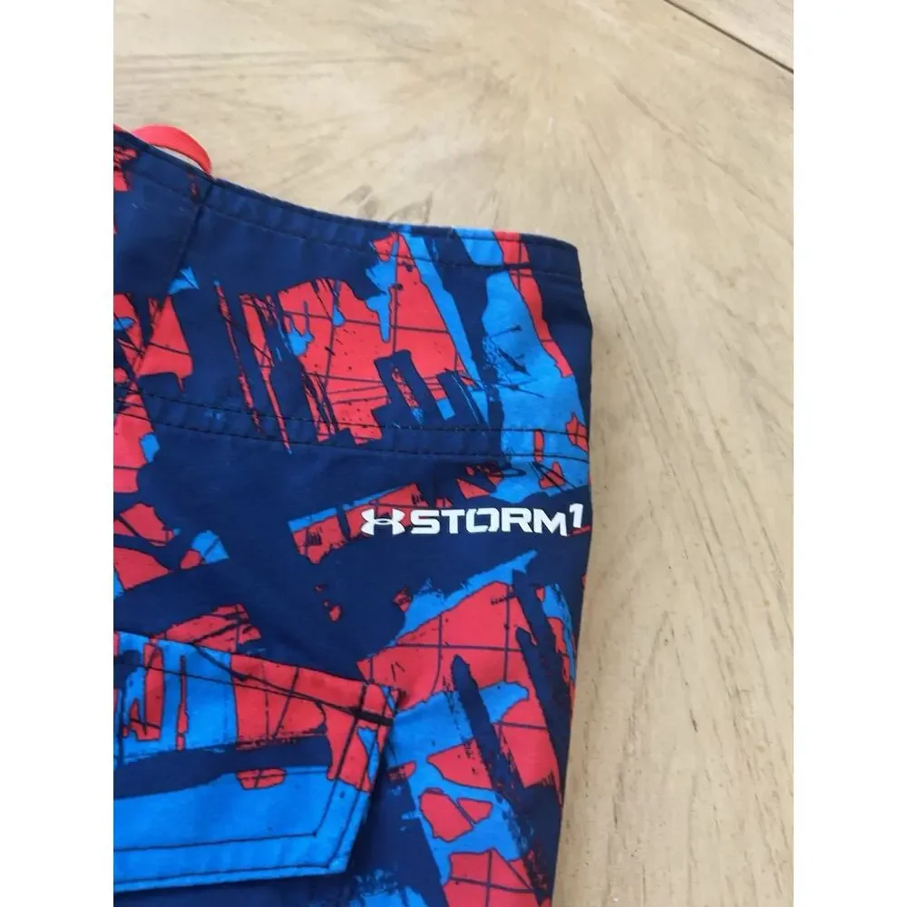 NEW Under Armour Board Shorts STORM Mens 34 Swim Trunks Surf Red Blue AMERICA